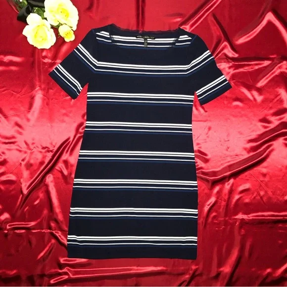 ⭐️NEW⭐️White House Black Market (WHBM) Short Sleeve Stripe Knit Shift Dress - Picture 5 of 12